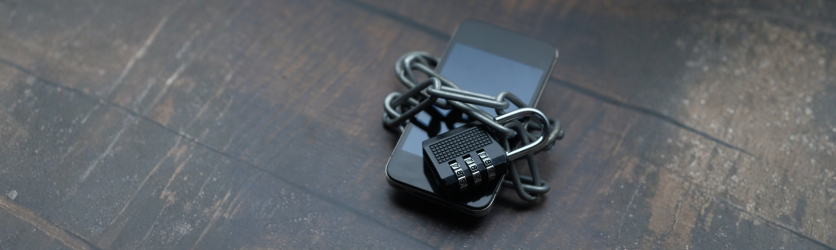 Smartphone secured with a padlock, symbolising data protection